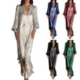 thumbnail image 1 of Sentmoon Robe Maxi pour Femmes à Col en V, Couleur Unie, Robes Semi-Formelles pour Femmes, Manches Courtes, Coupe Régulière, Entraînement, Accessoires de Plage, Incontournables, Robe de Maison pour Voyage et Vacances, Beige, M, 1 of 9