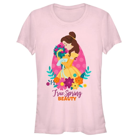 Junior's Disney Belle True Spring Beauty  Graphic Tee Light Pink X Large