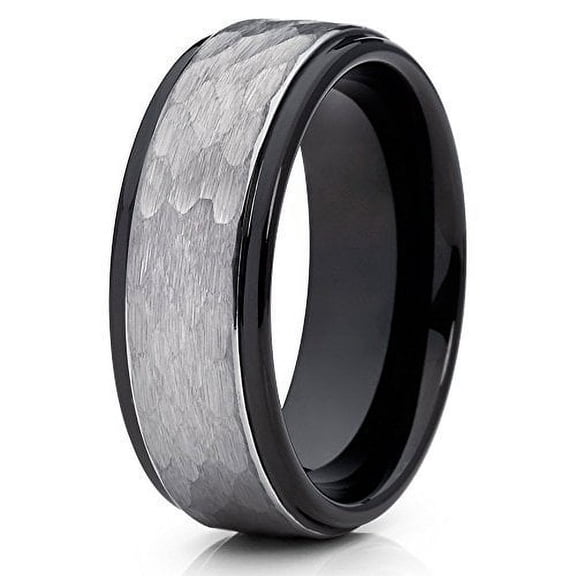 Silly Kings Jewelry 8mm Tungsten Wedding Band Gray Tungsten Ring Hammered Tungsten Band Men and Women Tungsten Carbide