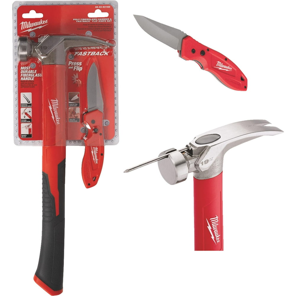 Milwaukee Claw Hammer & FASTBACK Pocket Knife Combo Tool Set Walmart