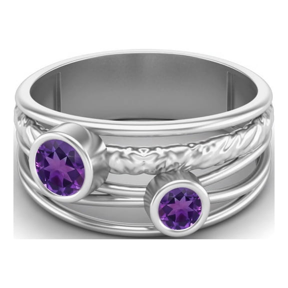 4mm Round Amethyst Handmade Split Shank Band 925 Sterling Silver Dual Stone Women Valentines Day Gifts Ring