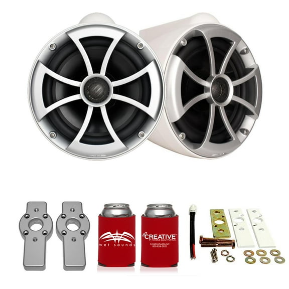 Wet Sounds ICON8W-X ICON Series 8" White Wake Tower Speakers and ADPMCBracket-11 MasterCraft Adapters