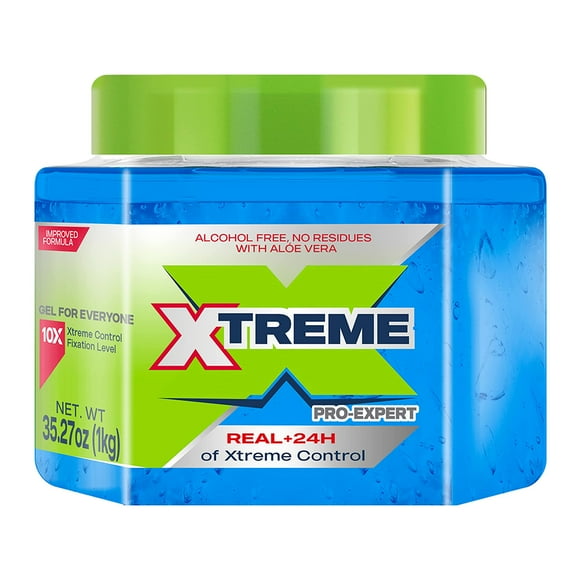 Xtreme Pro-Expert Blue Styling Hair Gel, 24-Hours Xtreme Control With Aloe Vera, 35.27 oz Jar (Pack of 6)
