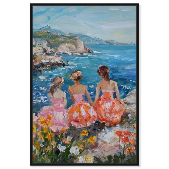 Art Remedy Modern Coastal Canvas, 10" x 15", Black Frame, Girls on the Coast