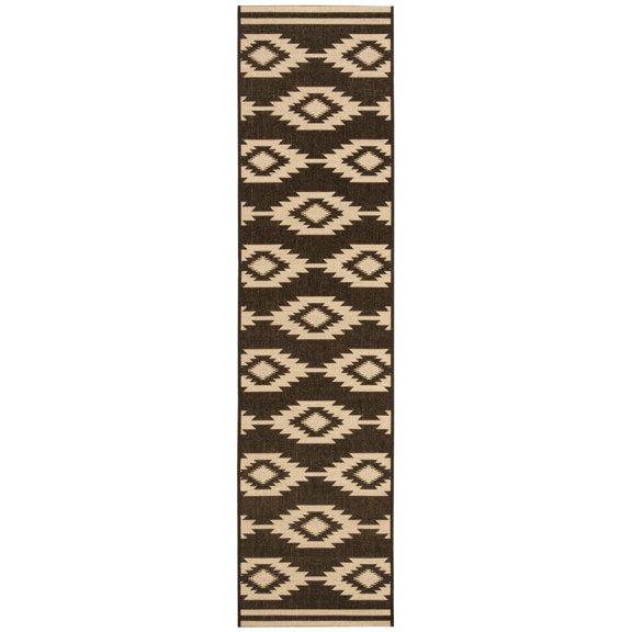 SAFAVIEH Beach House Vasiliki Geometric Indoor/Outdoor Runner Rug, Creme/Brown, 2'2" x 6'