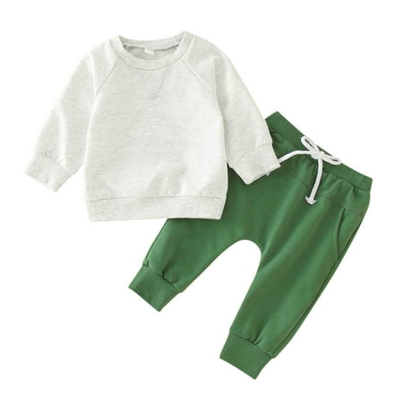 

QYZEU Baby Registry Name Boys Sweat Suit Toddler Winter Long Sleeved Solid Color Tops Pants Trousers Boys 2Pcs Suit Outfits Outwear