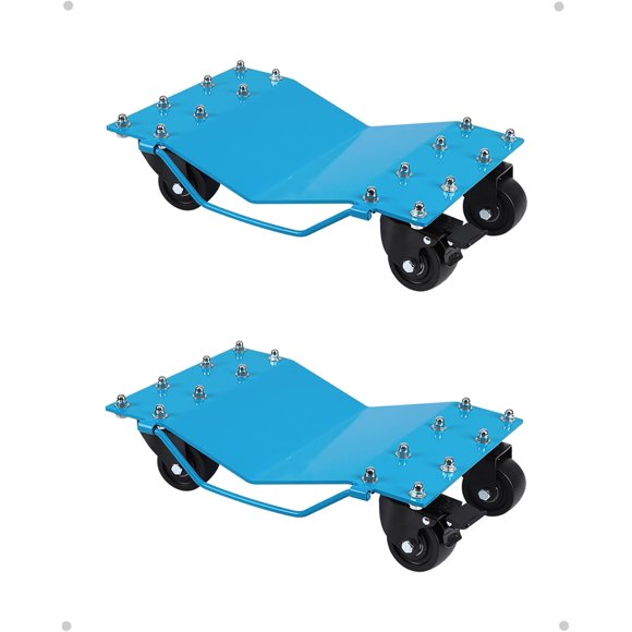 Car Dolly Set of 2, Manganese Steel Heavy Duty Car Mover Wheel Dollies with Antiskid Plate & 360 Degree Rotatable Wheel, 16"*13", Blue