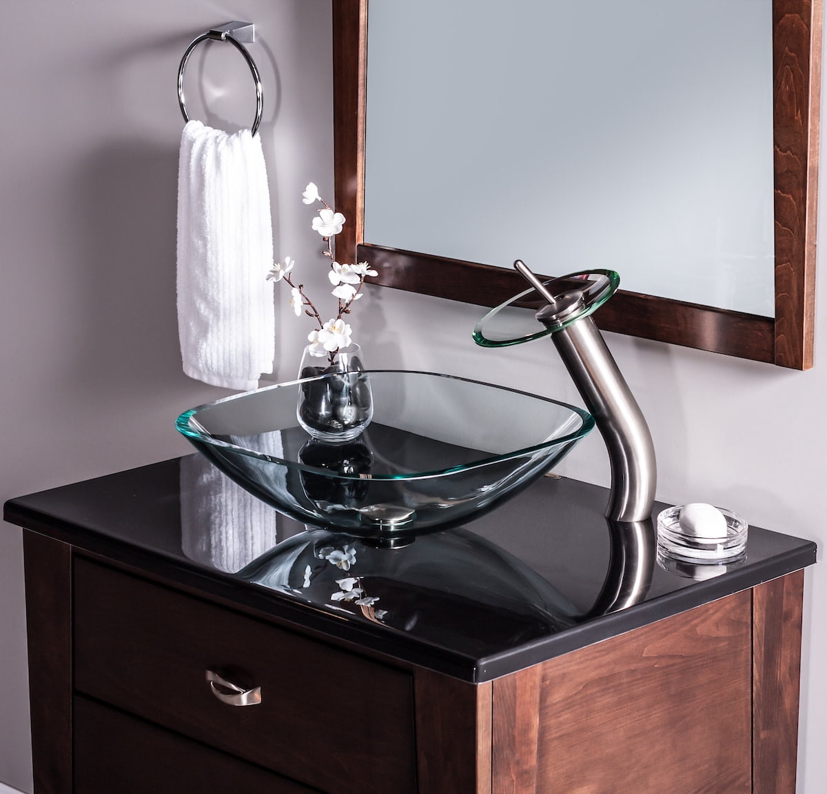 Miseno MNO-7108-PC Square 16-1/2" Glass Bathroom Sink; Polished Chrome Drain