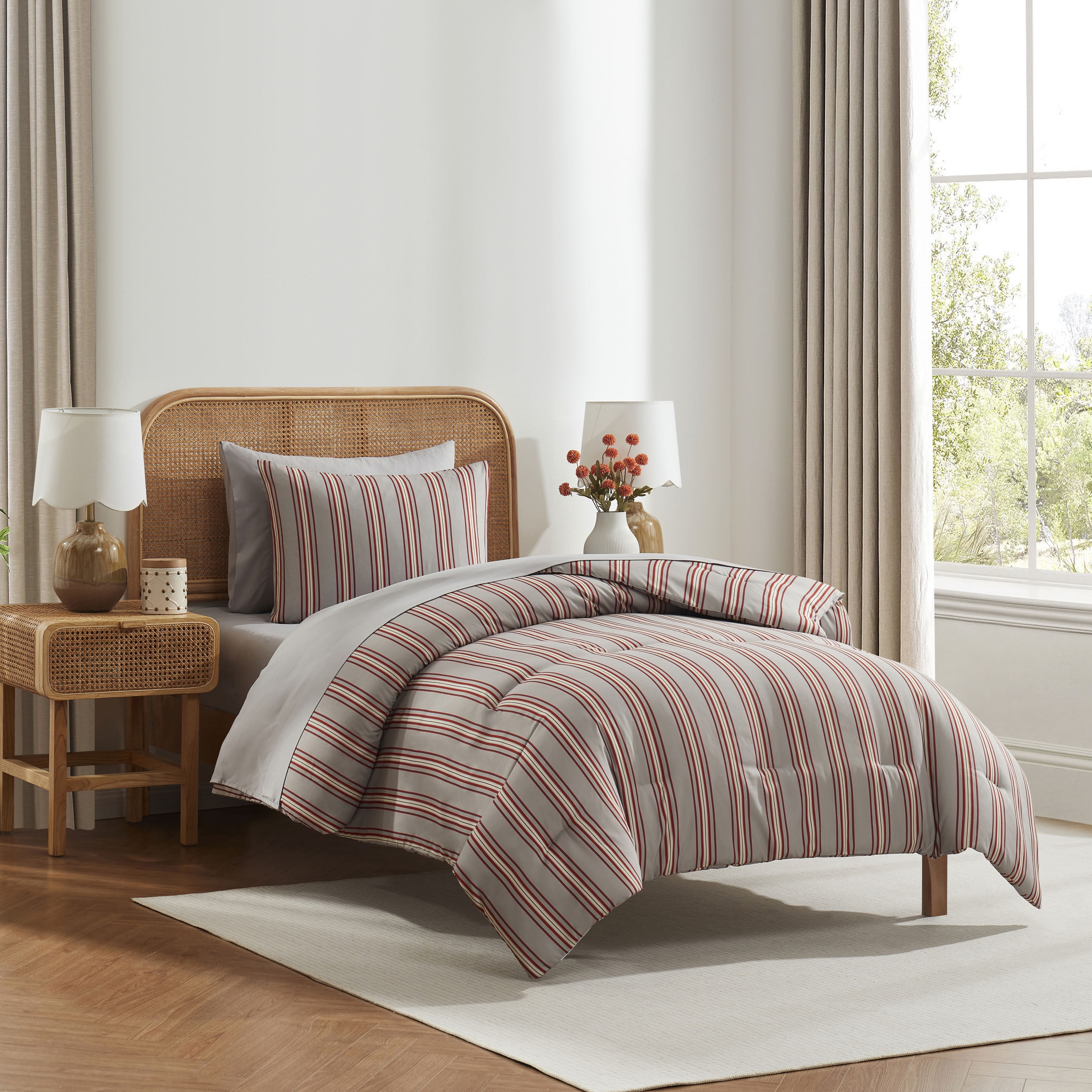 LammaLoe Twin XL Comforter Sets, 5 Piece Striped Bed in a Bag, Dorm Bedding Comforter Set with Sheets, Modern Bed Set, Gray