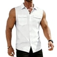 thumbnail image 6 of Men's Button Down Tank Top Sleeveless Casual Workout T Shirt Collared Beach Vacation Blouse with Chest Pocket, M, 6 of 8