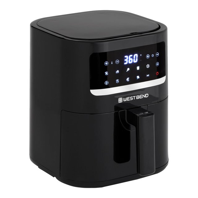 West Bend - Freidora de aire compacta de 5 cuartos de galón de capacidad con controles digitales, visualización LCD y 10 ajustes preestablecidos de cocción con recordatorio de agitación, cesta de