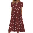 thumbnail image 1 of B91xZ Femmes Manches Courtes Ample Maxi Robes V Cou Volant Manches Courtes Simple Couleur Unie Décontracté Robe d'Été, Vin XXL, 1 of 5
