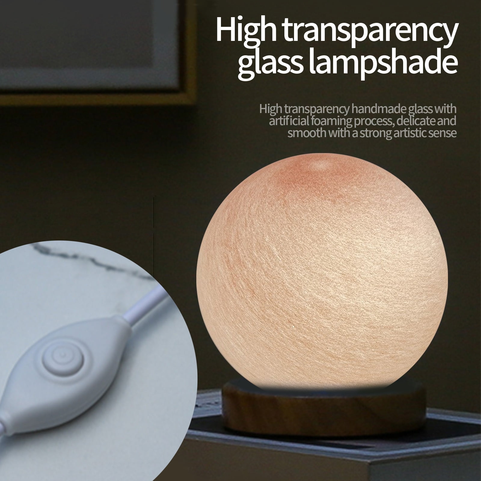 Gnmfd LED 3D Dimmable Planet Glass Ball Night Light USB Powered Mood Lamp for Bedroom, Bedside Table, Home Decoration, Romantic Night Light Gift, Lights for Room, Night Lights Plug Into Wall