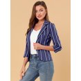 thumbnail image 4 of Blazer De Solapa Con Muescas Y Mangas 3/4 A Rayas Para Mujer Azul profundo M, 4 of 6