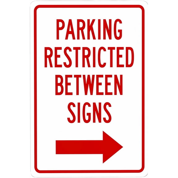 Parking Restricted Between Signs Right Arrow Symbol - 8"x12" Metal Security Tin Warning Sign, Parking Restriction Decor for Street Business Home Wall