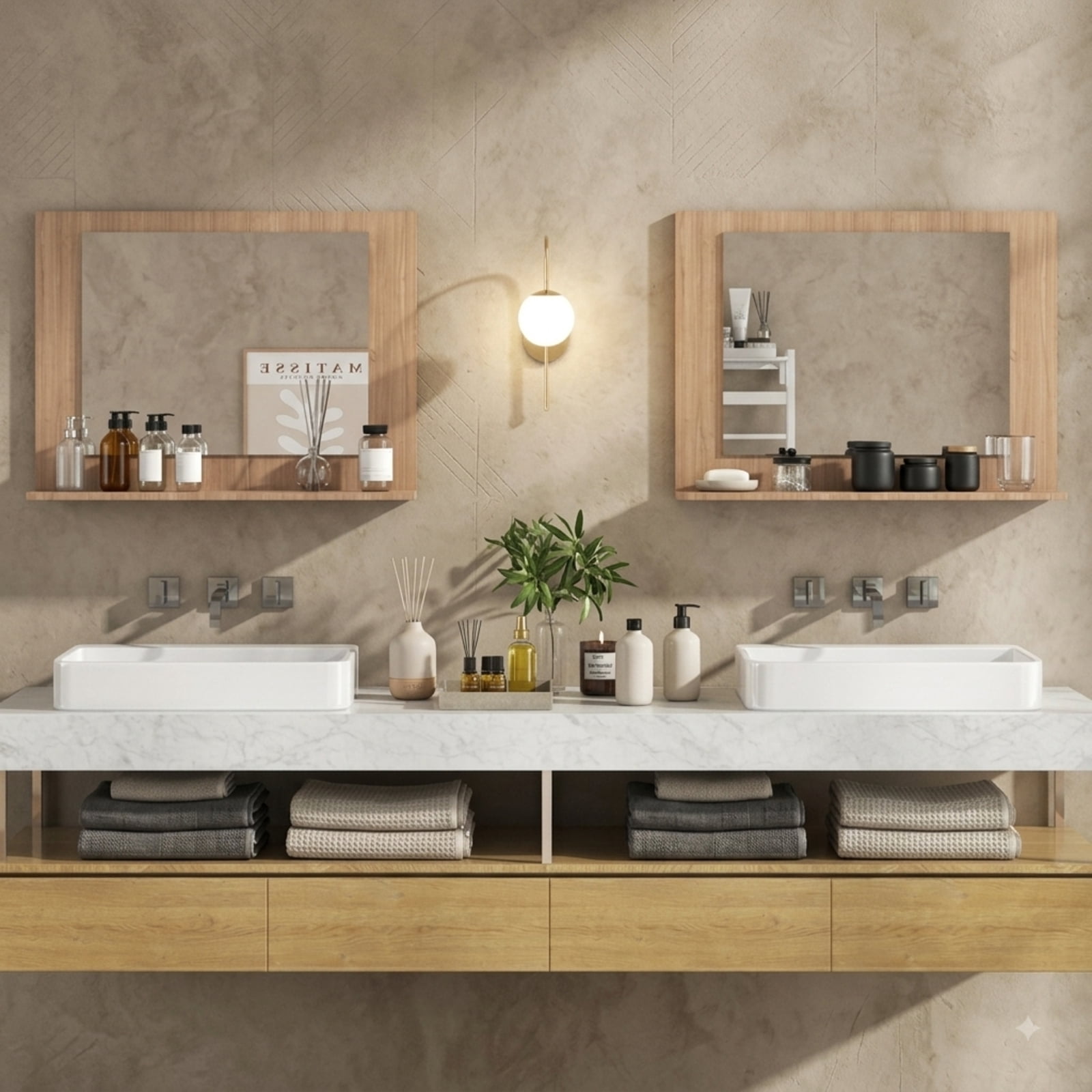 Vebreda Bathroom Wall Mirror, Rectangle Bathroom Mirror with Shelf 23.5 x 17.5 Inch and Wood Frame, Functional Design, Crystal-Clear Reflection
