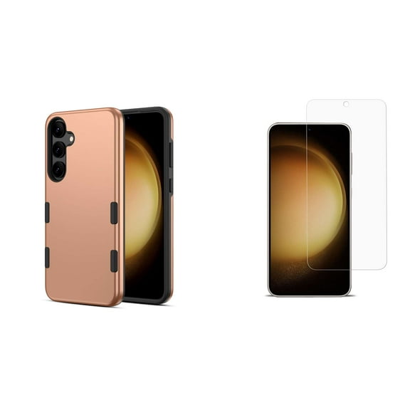 Echelon Bravo Series Phone Case for Samsung Galaxy S24 with Tempered Glass Screen Protector, Slim Shockproof Protective Armor Rugged Anti-Drop Cover (Rose Gold Pink)