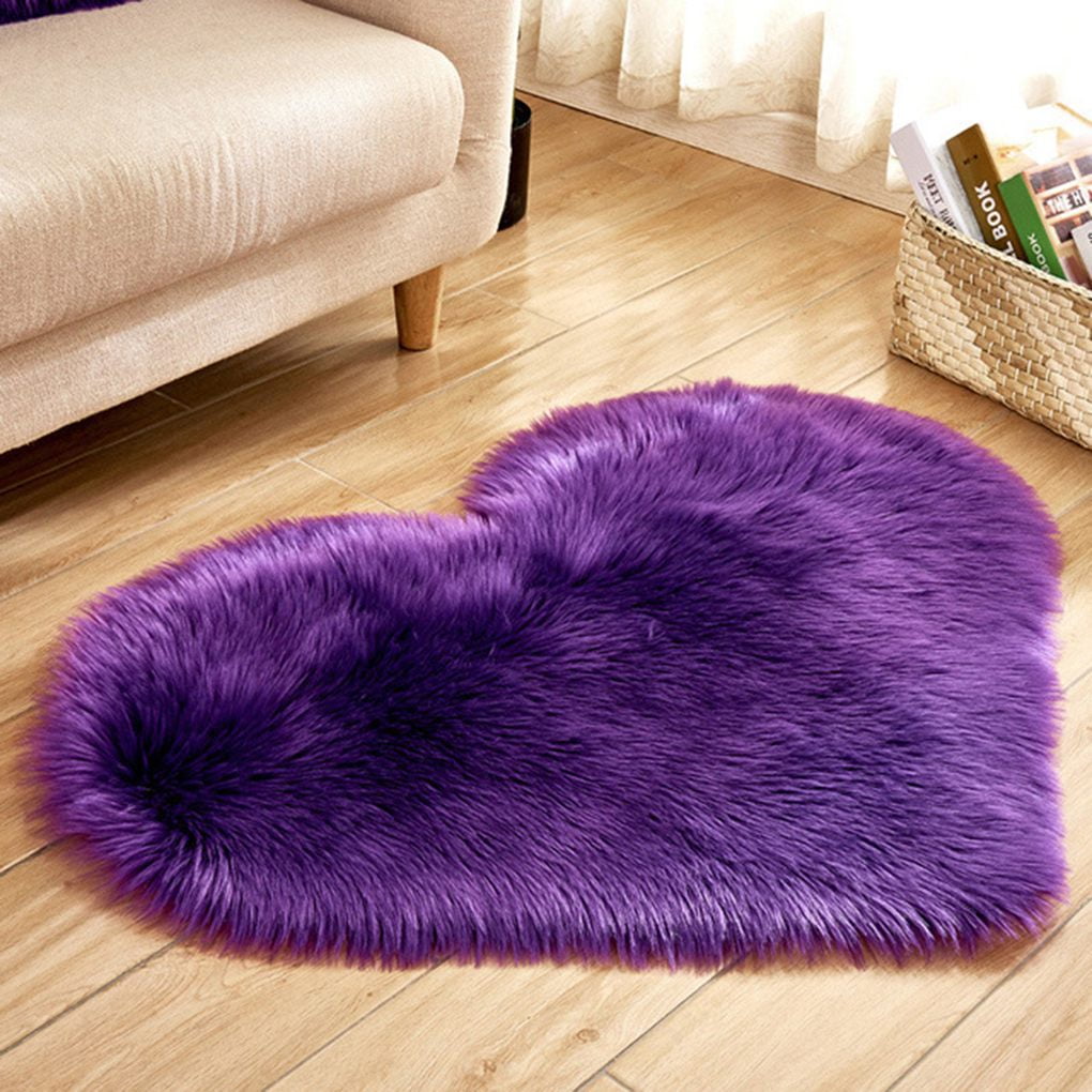 Soft Fluffy Area Rug Heart Shaped Rug Carpet Fluffy Faux Sheepskin Area Rug Anti-skidding Plush Rug for Bedroom Living Room Purple 15.7inch x 19.7inch - by Viemira