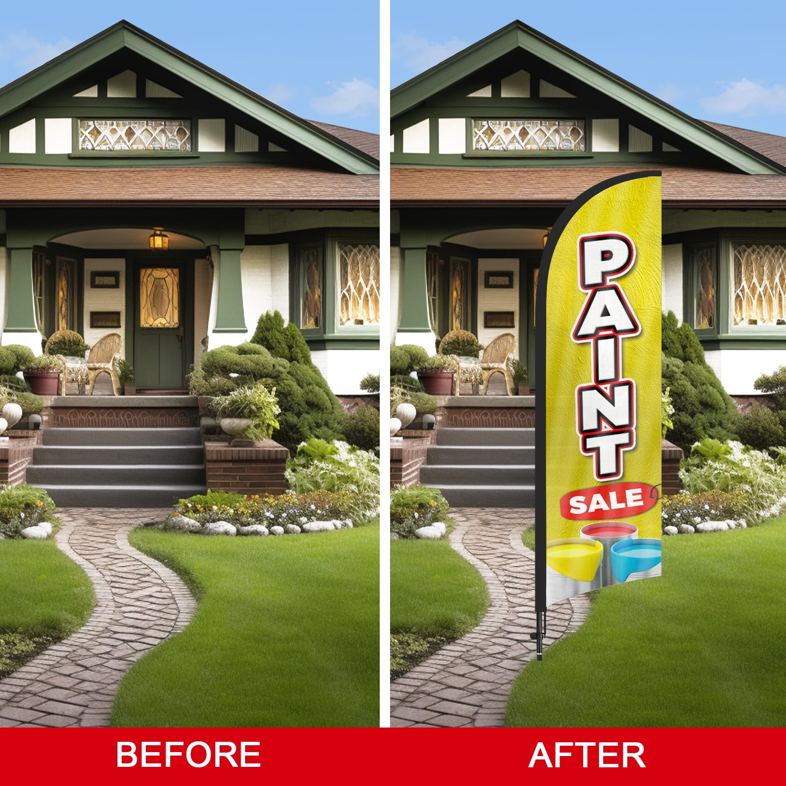 QSUM Paint Sale Feather Flag with Flag Pole Kit and Ground Spike, 8.2FT Paint Sale Windless Flag Banner Sign Business for Outdoor Advertising Sign Decoration Display