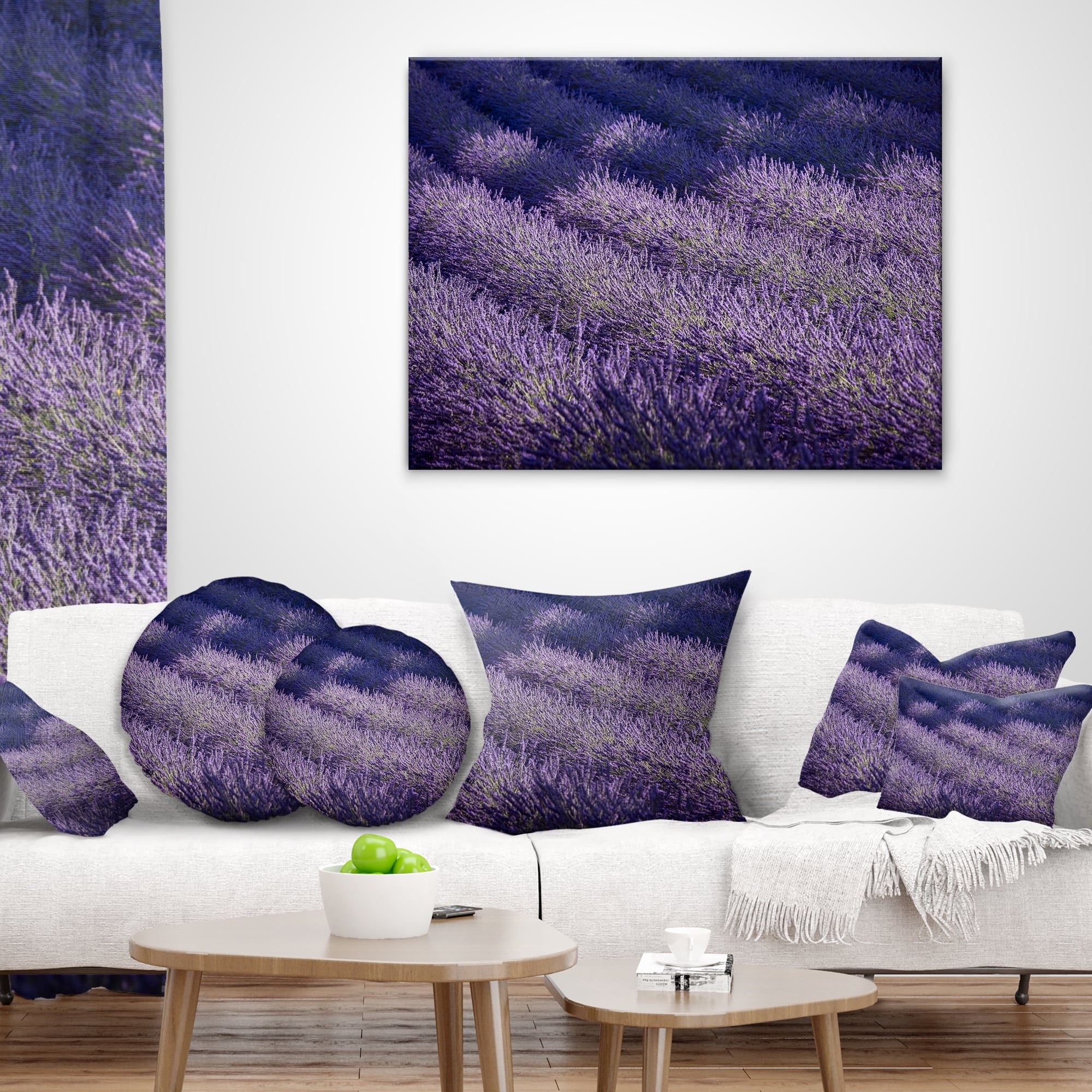 Designart Lavender Field and Ray of Light - Landscape Wall Throw Pillow - 18x18