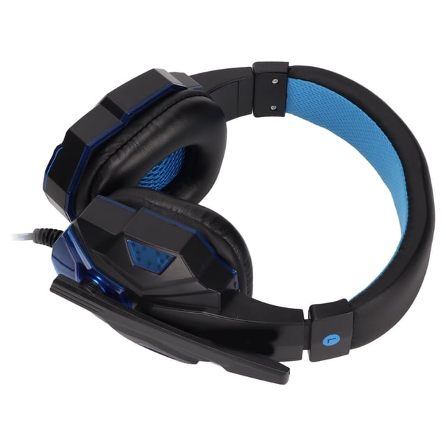 Computer Headset, Adjustable Volume Comfortable Luminescent PC Game Headsets 40mm Drive Unit for Laptop for for PC Black + Blue