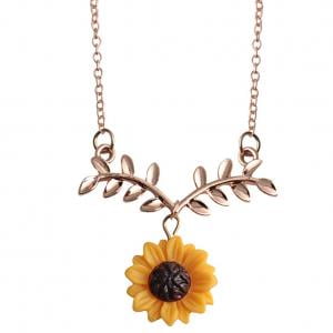 Nordstrom Flowers Necklace Fancyleo Gold-Color Hope Flowers Sunflower Clavicular Bones Pendant Short Yellow Daisy Flower Necklace Romantic Gift ()