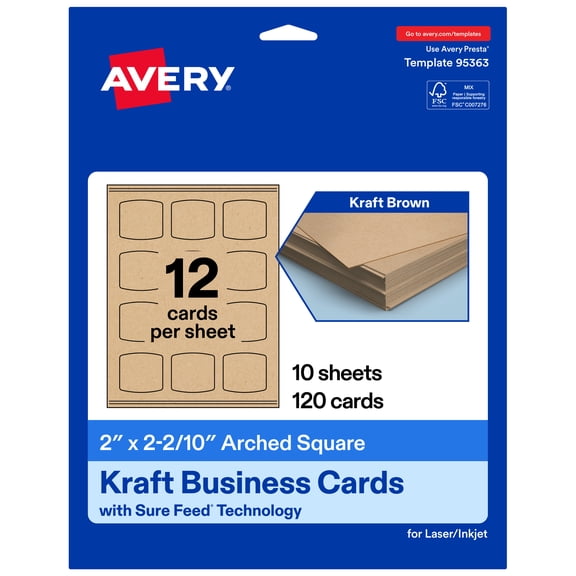 Avery Arched Business Cards, 2" x 2-2/10", Kraft Brown, 120 Total