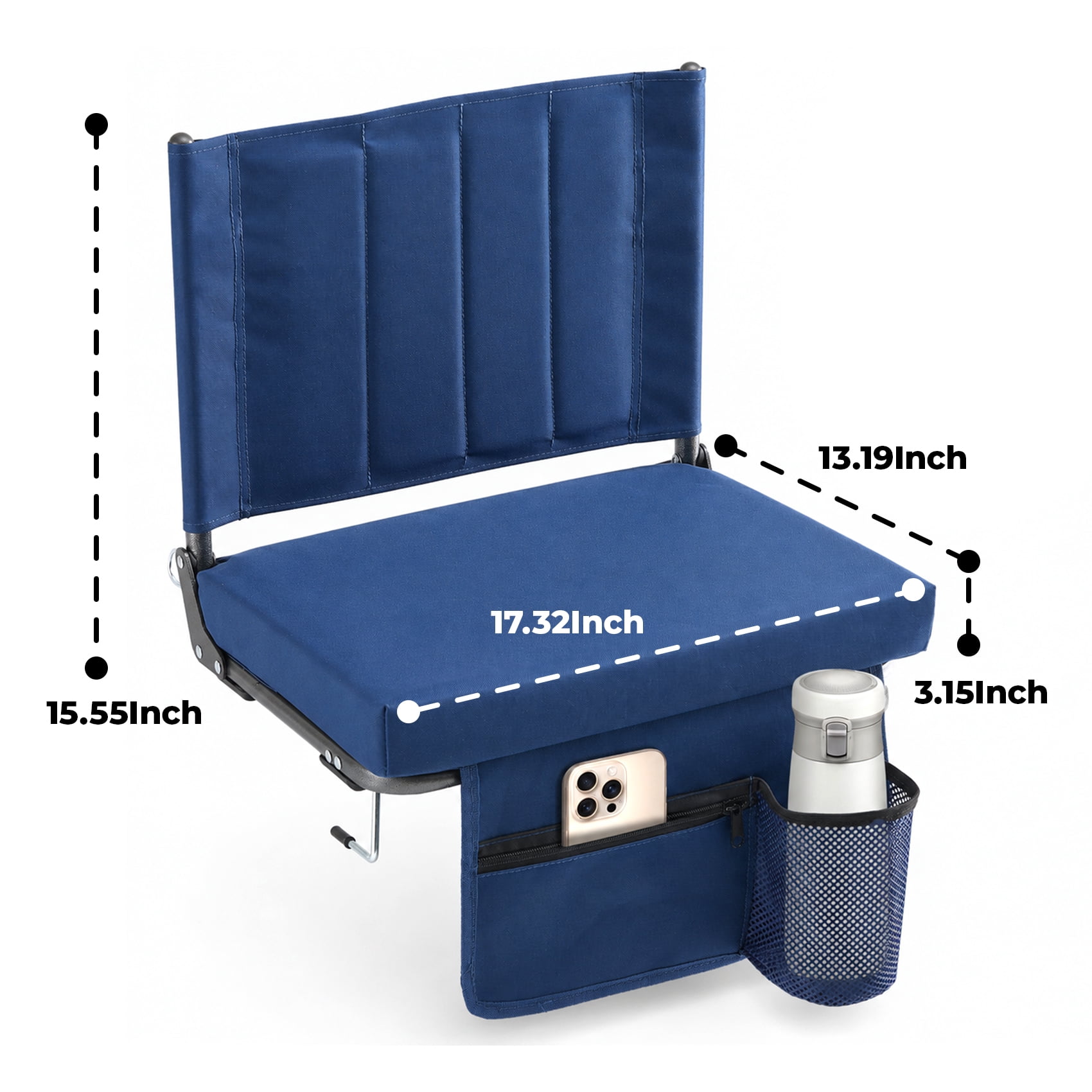 Alvantor Stadium Seat for Bleachers with Back Support, Portable Bleacher Seat with Wide Comfy Padded Cushion, Metal Hook, Folding Stadium Chair with Shoulder Strap, Carry Handle, Cup Holder