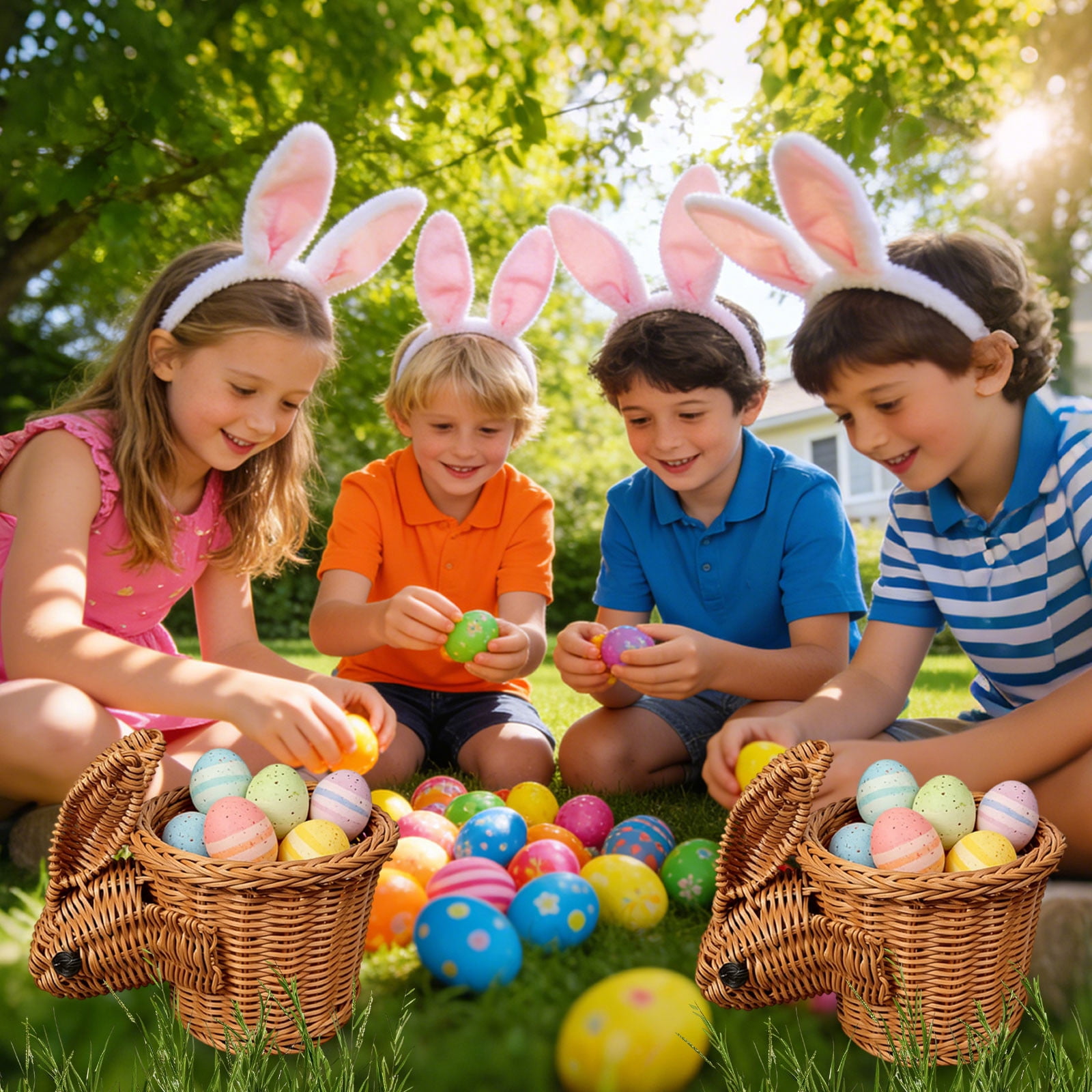 Lunxisen 4 Pcs Easter Bunny Woven Storage Basket Organizer for Home Decor Snack Fruit Display