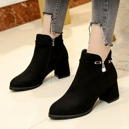 

Tangnade Woman Shoes Fashion Women s Shoes Breathable Chunky High Heels Retro Zipper Short Boots Black 40