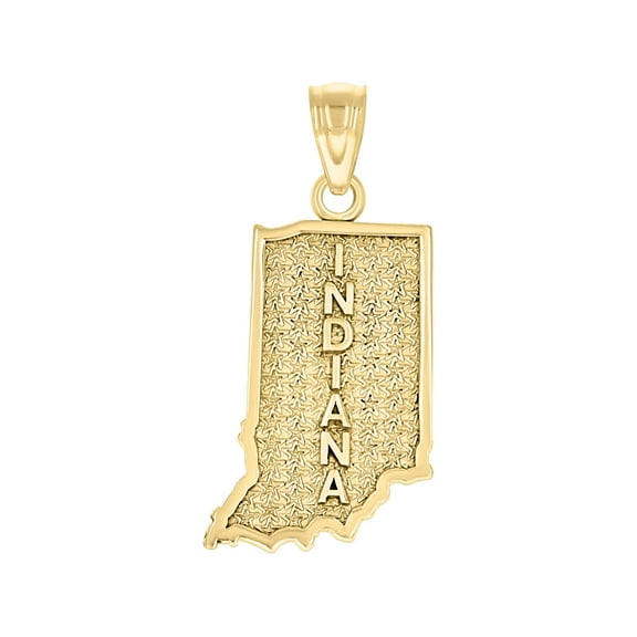 10kt Real Yellow Gold Mens Textured Indiana State Map Charm Pendant