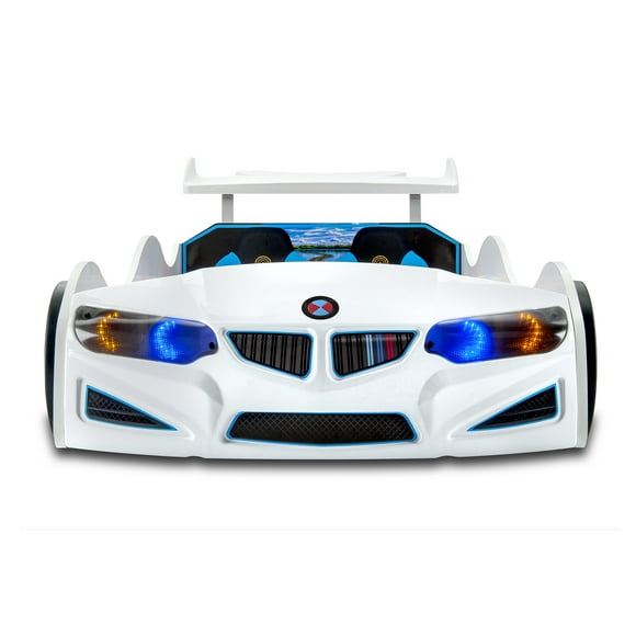 GT1 Twin Race Car Bed with LED Lights & Sounds, Kids' Bedroom Furniture, Car Themed Bed for Boys Room