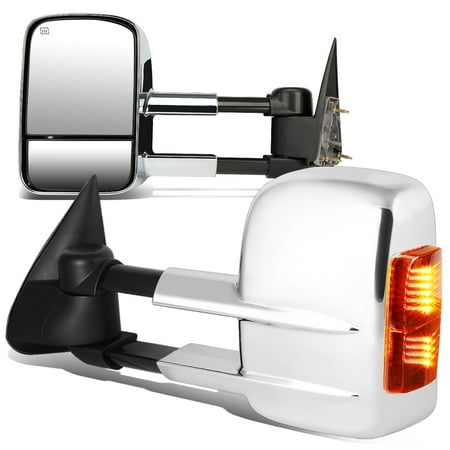 For 00-02 Yukon / Tahoe Pair of Powered + Heated Signal Glass + Manual Extenable Chrome Side Towing Mirrors 01