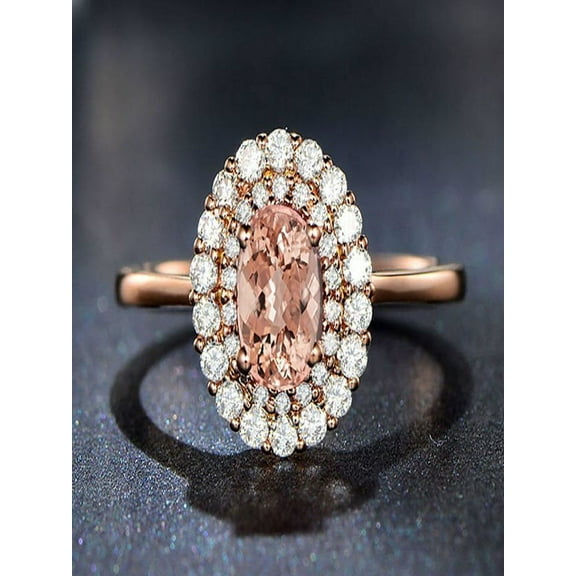 Limited Time Sale Double Halo 1.50 carat Morganite and Diamond Engagement Ring in 10k Rose Gold for Women