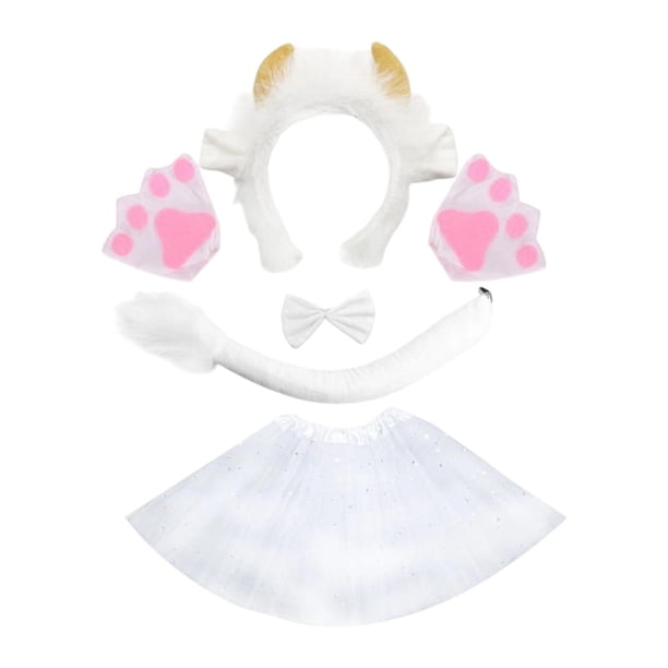 Conjunto de orejas y cola de vaca, diadema con aro y orejas de vaca para actuaciones en festivales y escenarios. 5 piezas