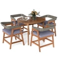 thumbnail image 2 of Costway 5 Piece Patio Dining Set Outdoor Solid Wood Furniture with Rattan Backrest, 2 of 10