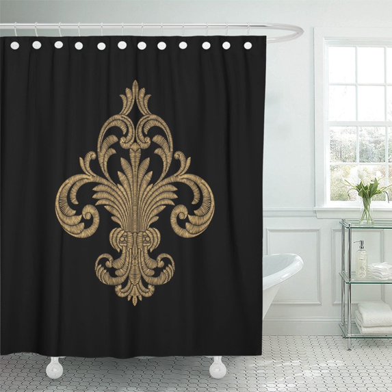 KSADK Emblem Golden Vintage Baroque Pattern Acanthus Album Antique Border Calligraphic Shower Curtain Bath Curtain 60x72 inch