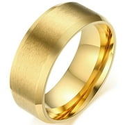 Men's Beveled Edge Matte Stainless Steel Ring, 8mm Comfort Fit Wedding Band