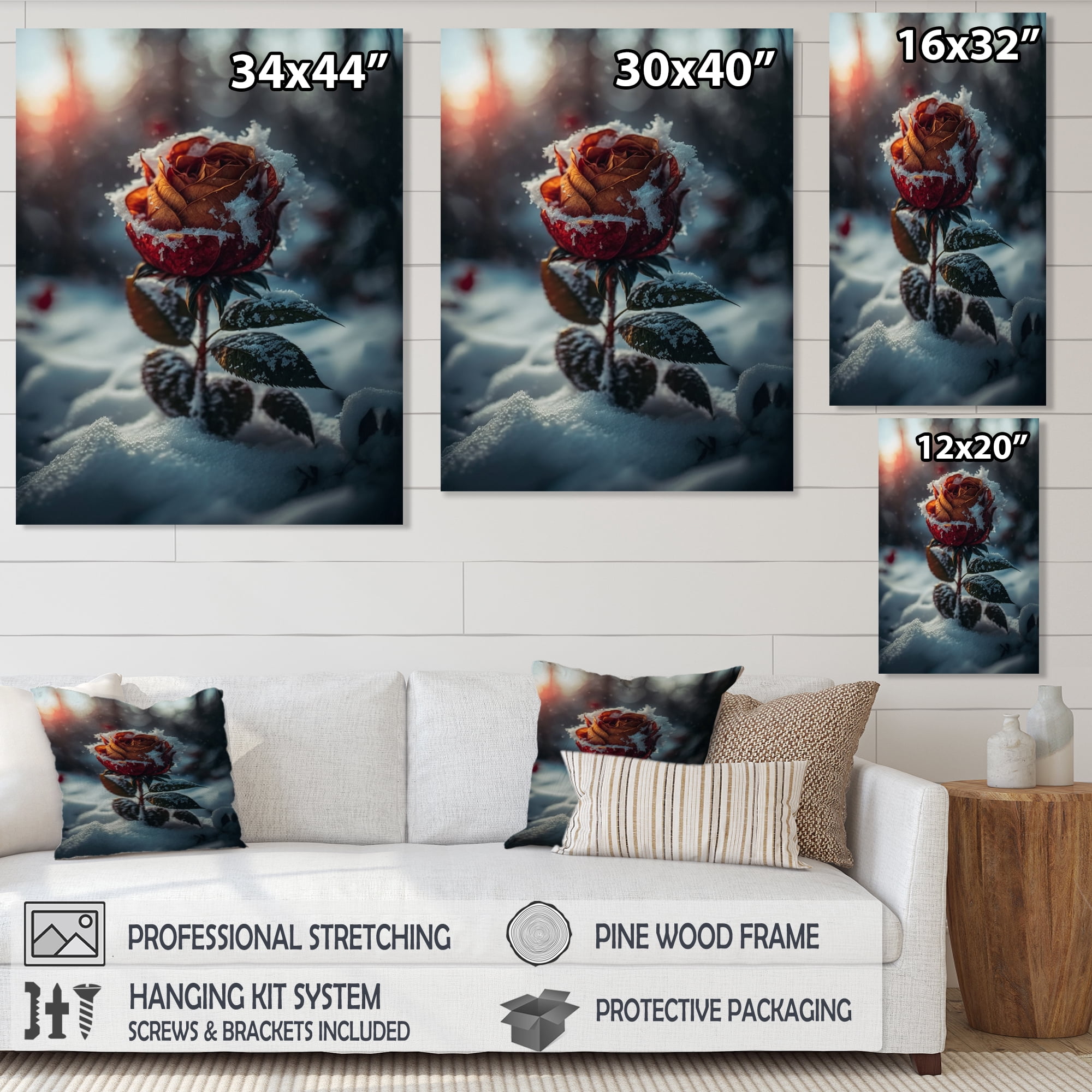 Designart A Blooming Red Rose Flower In Winter I Canvas Wall Art