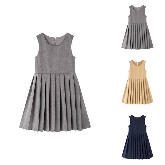 Girls School Style Dress Casual Pinafore Dress for Kids Daily Wear Spring Summer Outfit Elastic Comfortable Girls Dresses for Campus Holiday Trip