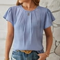 thumbnail image 2 of ATOYSOY Women's Fashion Solid Color Pullovers Summer Round Neck Blouses Casual Elegant Dressy Shirts Cleanrance Ruffle Sleeve Basic Tees Loose Pleated Tops for Female Blue XL, 2 of 5