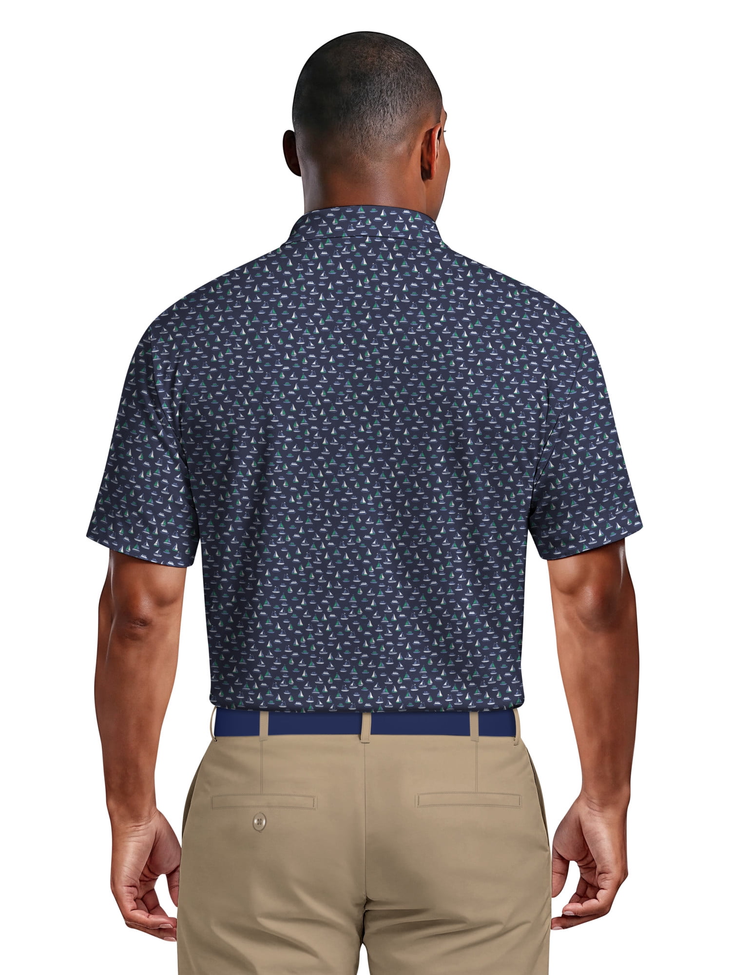 Ben Hogan Men's & Big Men's Performance Boat Print Short Sleeve Polo Shirt, up to 5XL