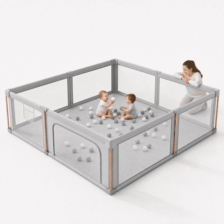 suihuooo 71"x59"x27" Foldable Baby Playpen with Mat, Portable Baby Play Yard for Babies and Toddlers, Breathable Mesh Playpen with Anti-Slip Mat