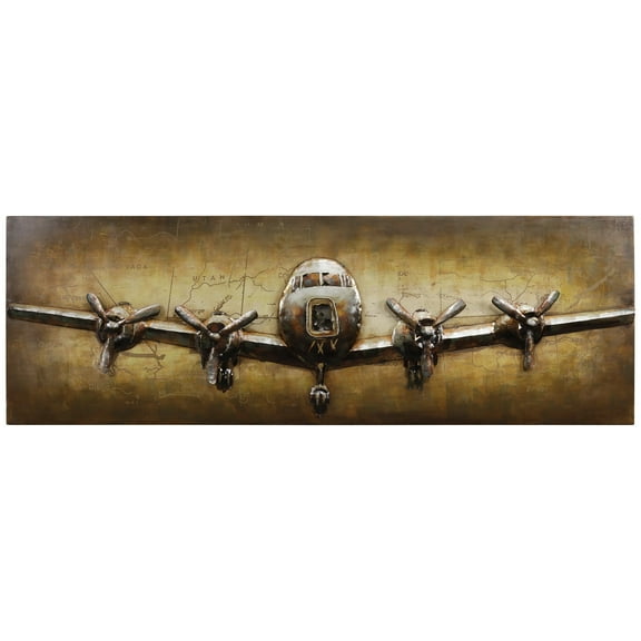 Empire Art Direct "Airplane" Mixed Media Iron Hand Painted Dimensional Wall Art Sculpture