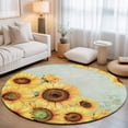 thumbnail image 2 of Round Rugs 5Ft, Yellow Sunflower Blossom Round Area Rug Washable Indoor Throw Carpet, Summer Floral Vintage Boho Green Soft Non Slip Circle Rug for Cabinet Bathroom Home Decor Aesthetic, 2 of 8