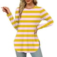 thumbnail image 2 of miqiqism Great discounts！Women's Striped Shirts Trendy Tunic Blouses Juniors Dress Long Sleeve Tops Round Neck Pullover Clothing Fall,Striped#01_Yellow,X-Large, 2 of 6
