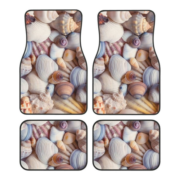 Fotbe Sea Shells Juego de 4 Tapetes para Auto con Estampado – Alfombrillas de Goma Reforzada, Diseño Antideslizante, Protección para Todo el Año – Vehículos, Autos, Camionetas y SUVs
