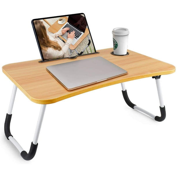 Plateau de lit pliable, bureau portable avec fentes pour téléphone  portable, table de dortoir, petit bureau pliant, petite table de dortoir  (beige)