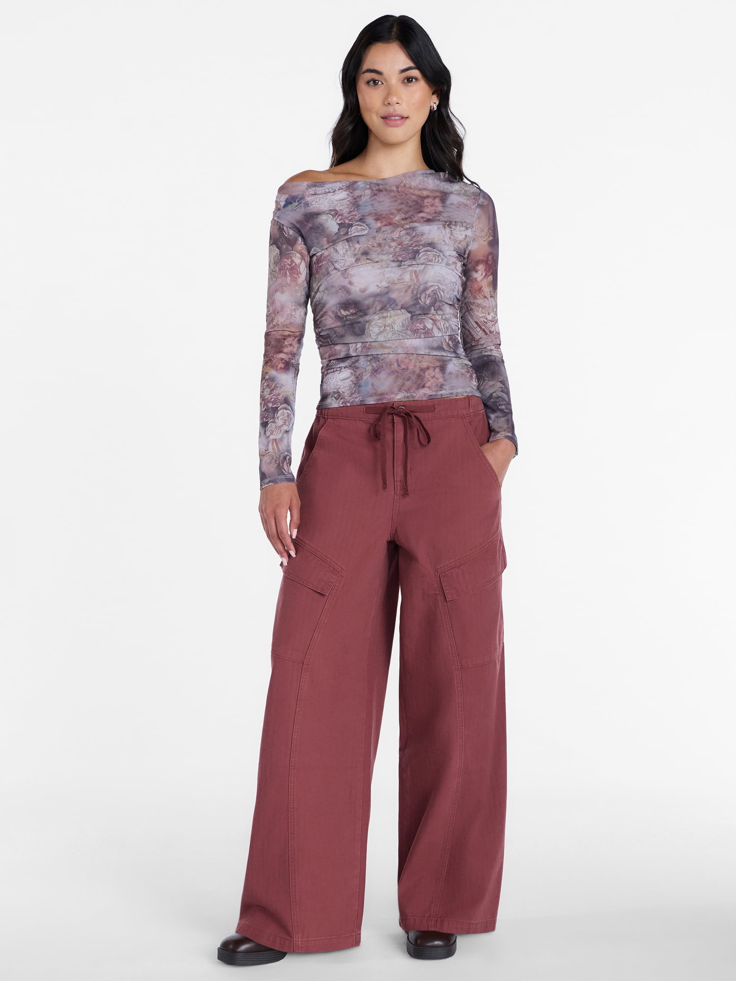 Madden NYC Women’s Asymmetrical Mesh Top with Long Sleeves, Sizes XXS-XXL