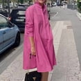 thumbnail image 4 of Usmixi Summer Dresses for Women Casual Button Down Lightweight Loose Knee-Length Shirt Dresses Long Sleeve Lapel Solid Midi Sun Dress Hot Pink XXL, 4 of 7